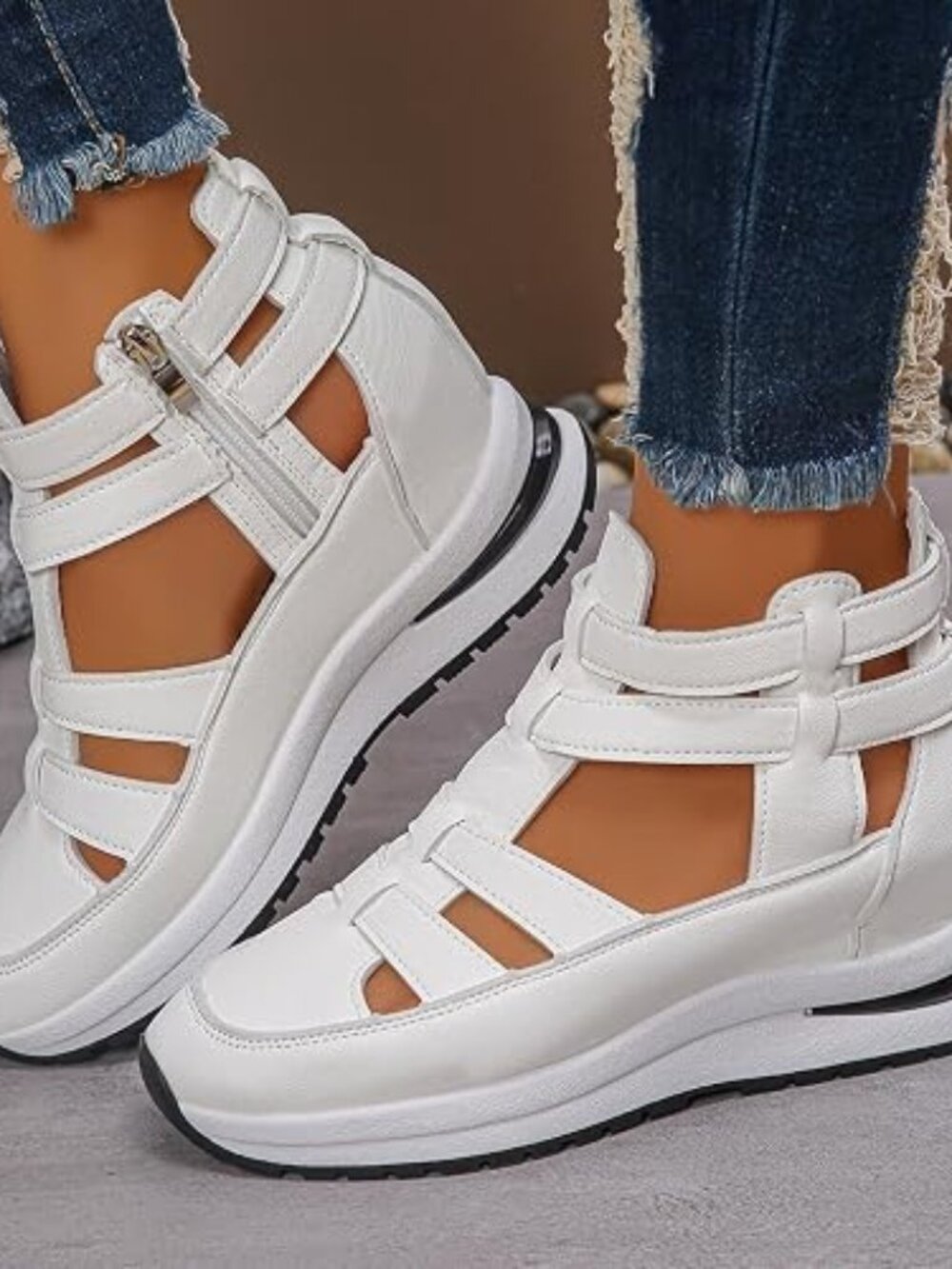 Closed Toe Wedge Sandals for Women, Platform Wedge Walking Shoes with Side Zip